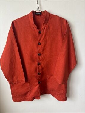 eskandar Burnt Orange Lightweight Button-Front Shirt Jacket